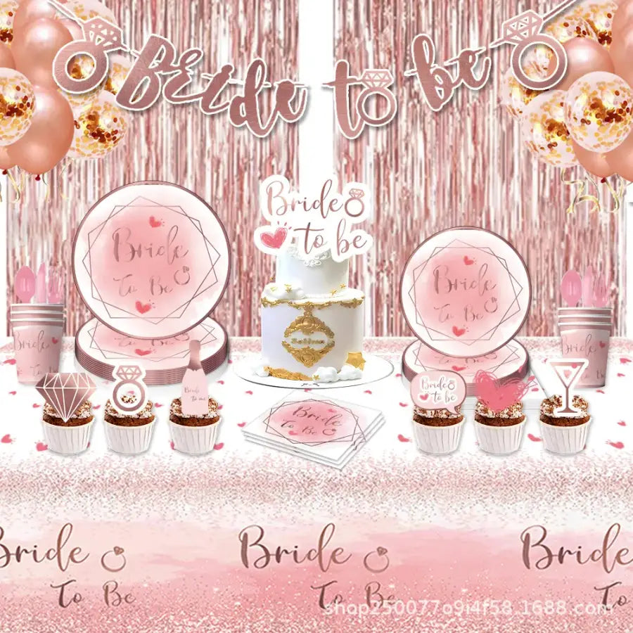 10Guests Pink Bride To Be Party Disposable Tableware Rose