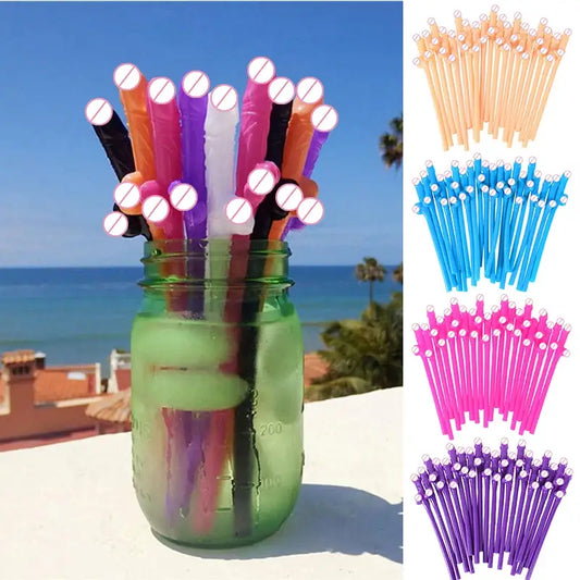 10pcs Bachelorette Party Penis Straws Plastic Novelty Nude