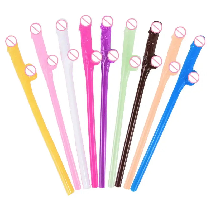 10pcs Bachelorette Party Penis Straws Plastic Novelty Nude