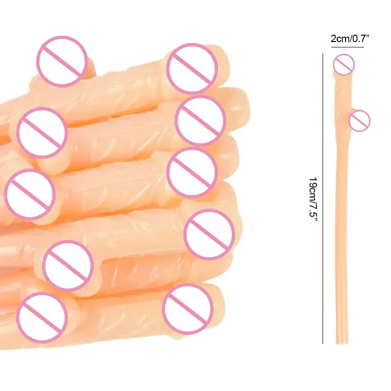 10pcs Bachelorette Party Penis Straws Plastic Novelty Nude