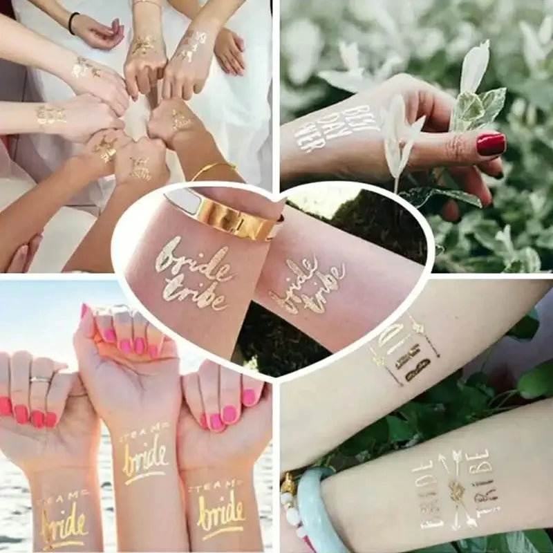 10Pcs Team Bride Tribe Golden Tattoo Stickers Bachelorette