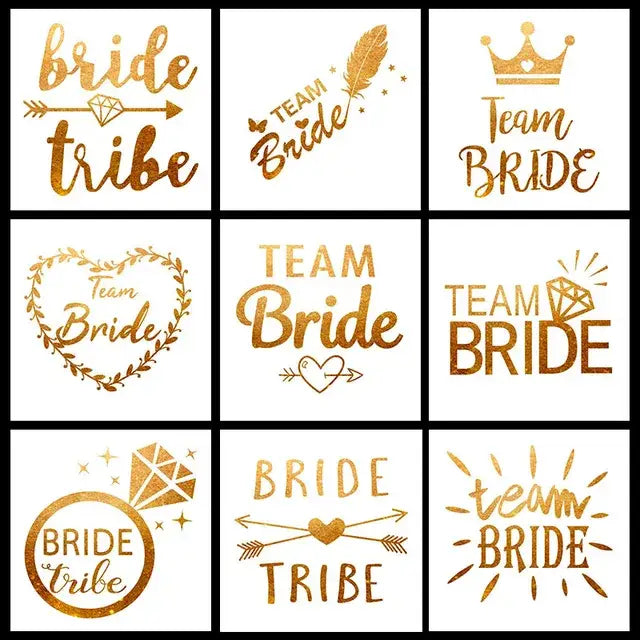 10Pcs Team Bride Tribe Golden Tattoo Stickers Bachelorette