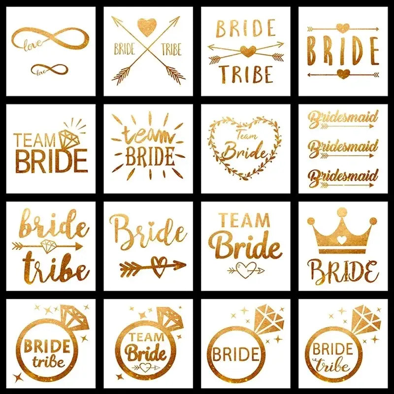 10Pcs Team Bride Tribe Golden Tattoo Stickers Bachelorette