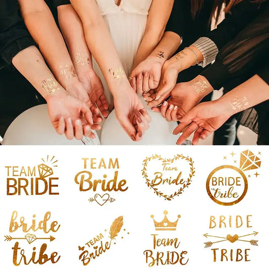 10Pcs Team Bride Tribe Golden Tattoo Stickers Bachelorette