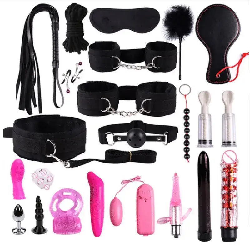 23 Pcs Bondage and Adult Games Set - Black / 22PCS