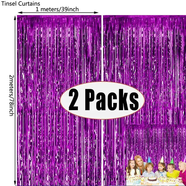 2Pack Rose Pink Metallic Foil Tinsel Fringe Curtain