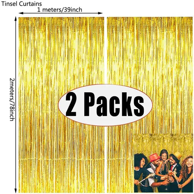 2Pack Rose Pink Metallic Foil Tinsel Fringe Curtain
