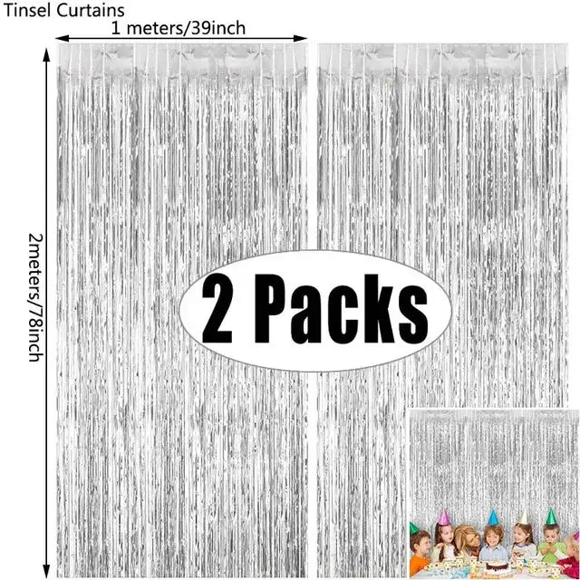 2Pack Rose Pink Metallic Foil Tinsel Fringe Curtain