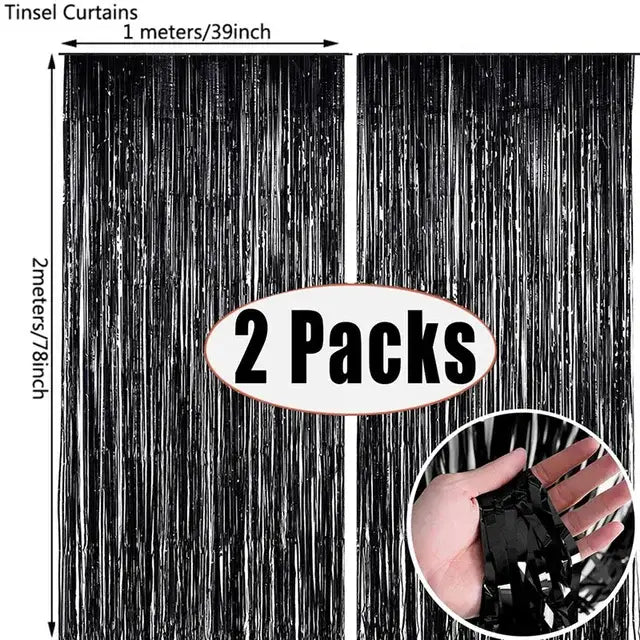 2Pack Rose Pink Metallic Foil Tinsel Fringe Curtain