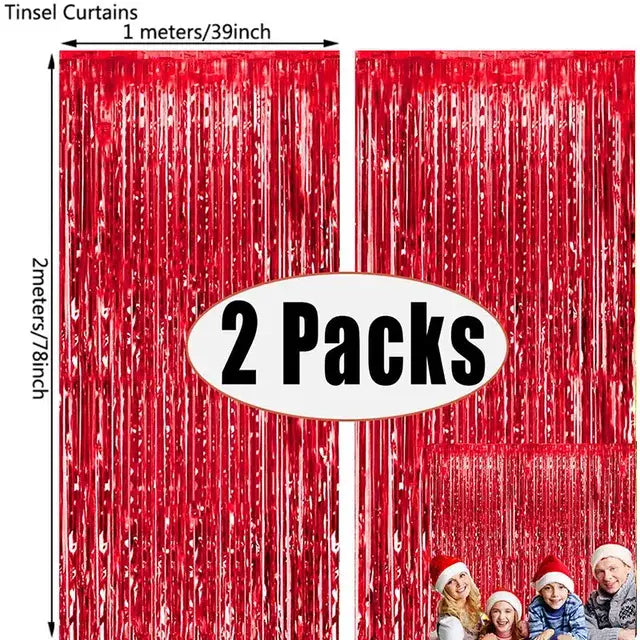 2Pack Rose Pink Metallic Foil Tinsel Fringe Curtain