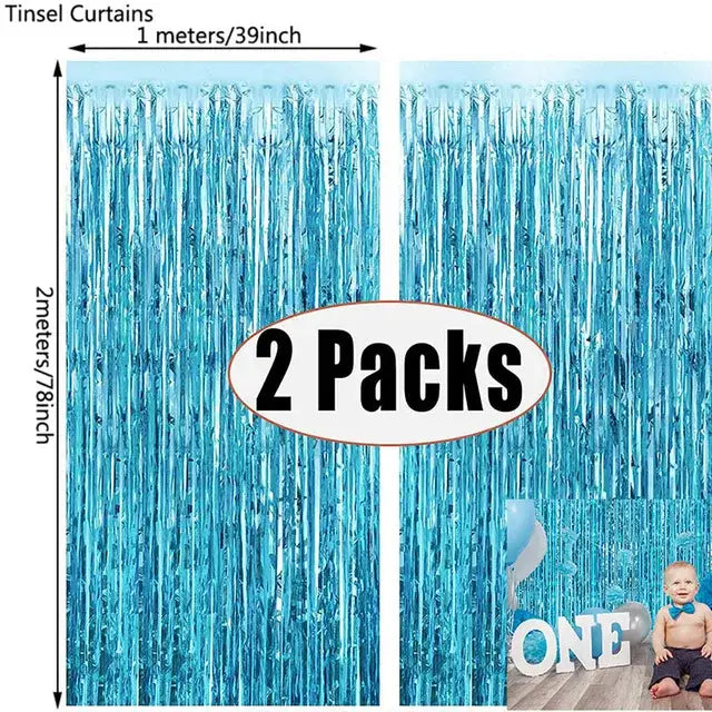 2Pack Rose Pink Metallic Foil Tinsel Fringe Curtain