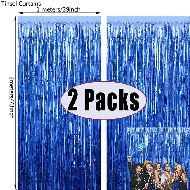 2Pack Rose Pink Metallic Foil Tinsel Fringe Curtain