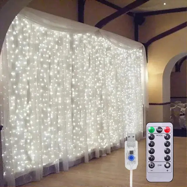 3M 300 LED Curtain String Light Garland Party Backdrop