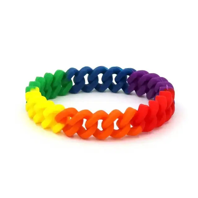 Black White Rainbow Rubber Wristband Silicone Bracelet