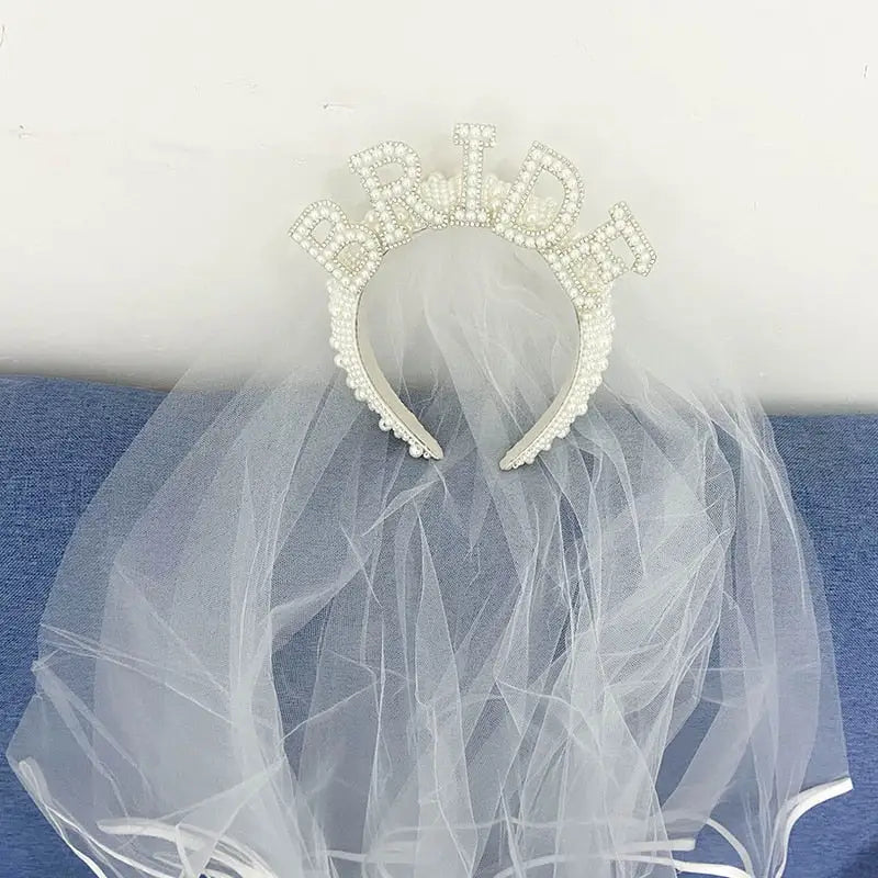 Bride to be Pearl crown tiara veil Bach Bachelorette Party