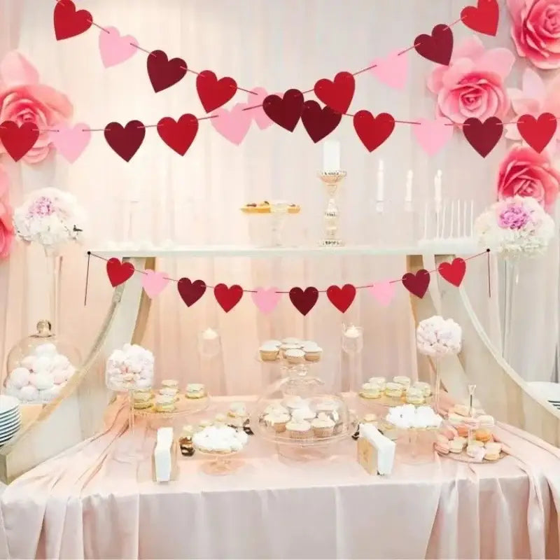 Burgundy Pink Red Felt Love Heart Wedding Banner