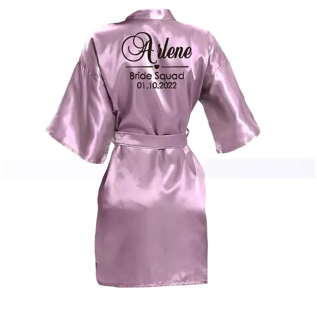 Customized Name Date Wedding Bathrobe Faux Silk Bridal Robe