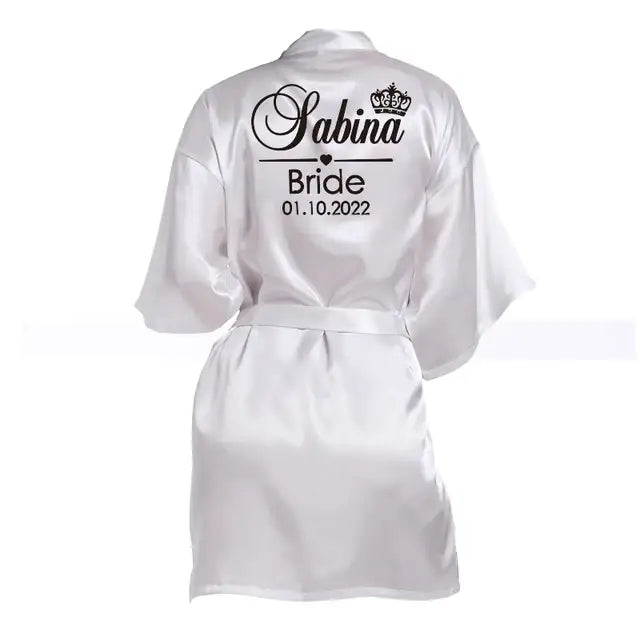 Customized Name Date Wedding Bathrobe Faux Silk Bridal Robe