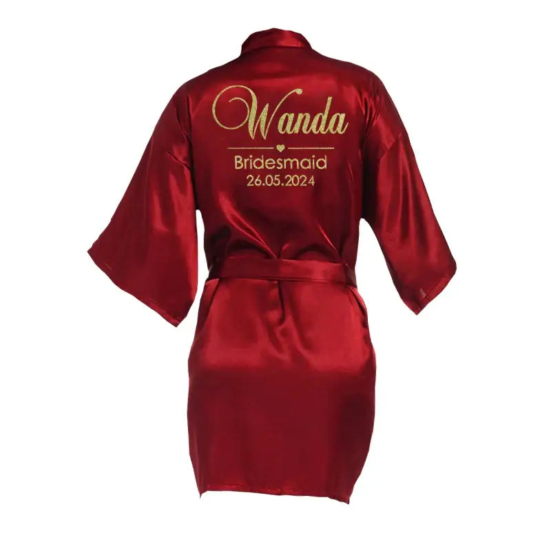 Customized Name Date Wedding Bathrobe Faux Silk Bridal Robe