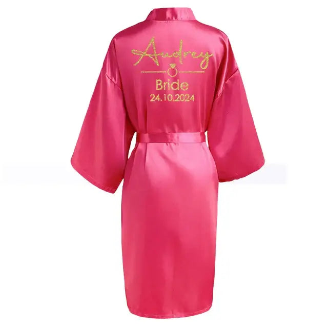 Customized Name Date Wedding Bathrobe Faux Silk Bridal Robe