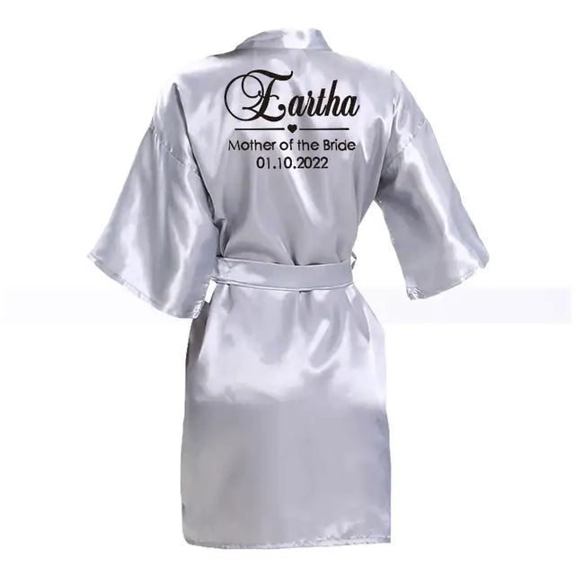 Customized Name Date Wedding Bathrobe Faux Silk Bridal Robe