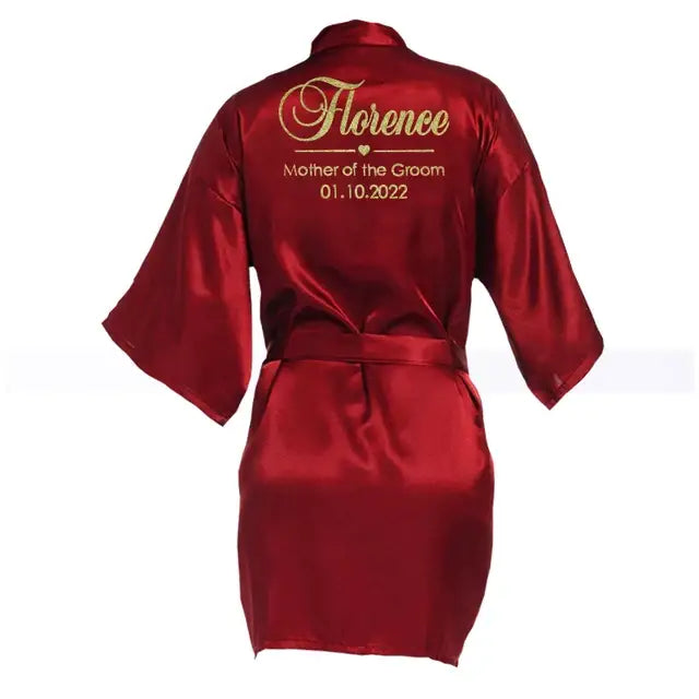 Customized Name Date Wedding Bathrobe Faux Silk Bridal Robe