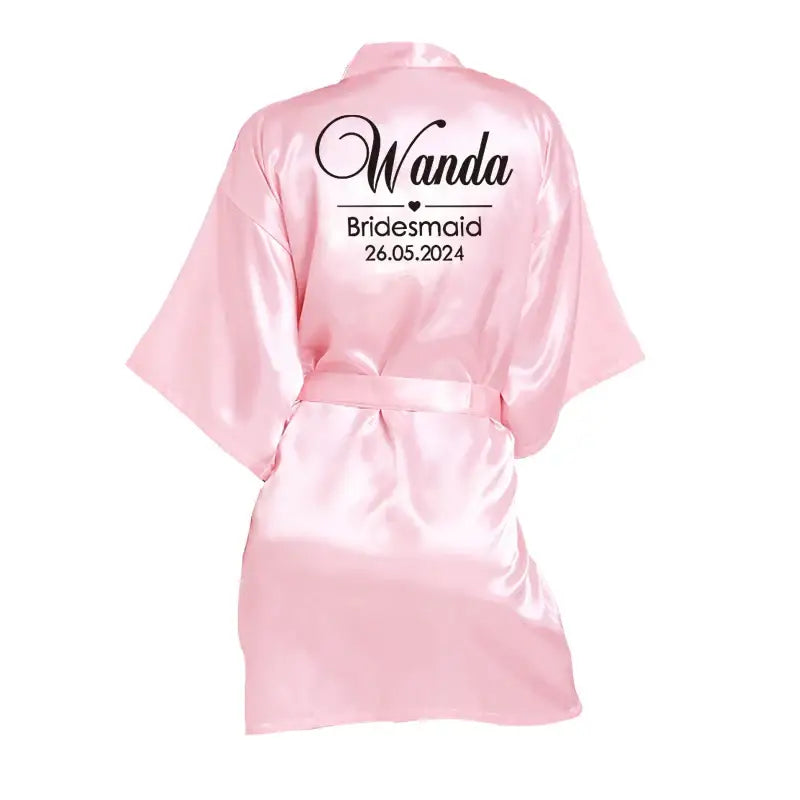 Customized Name Date Wedding Bathrobe Faux Silk Bridal Robe