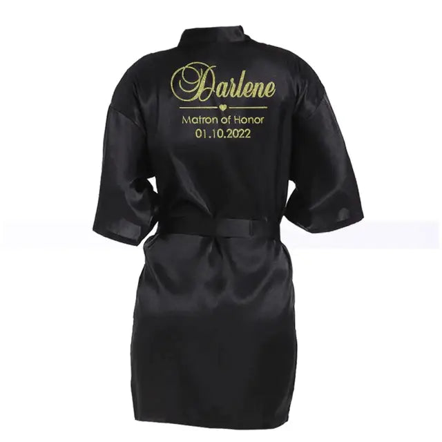 Customized Name Date Wedding Bathrobe Faux Silk Bridal Robe