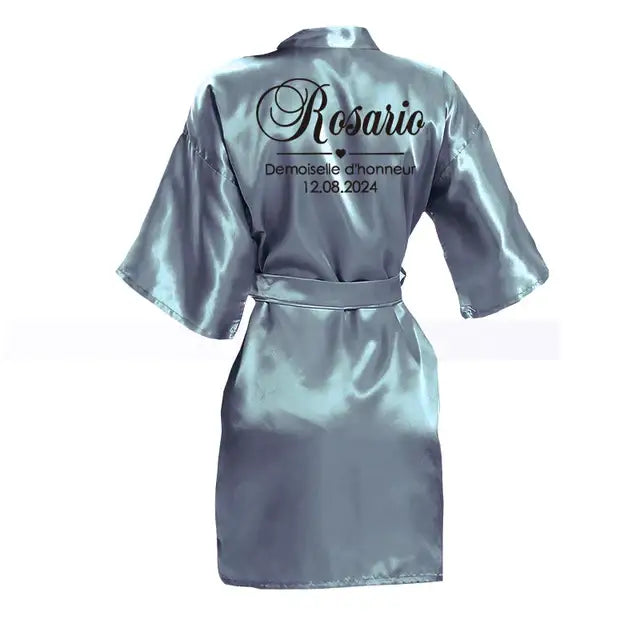 Customized Name Date Wedding Bathrobe Faux Silk Bridal Robe