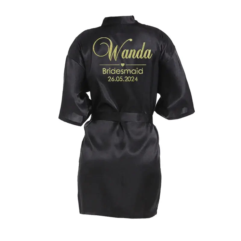 Customized Name Date Wedding Bathrobe Faux Silk Bridal Robe