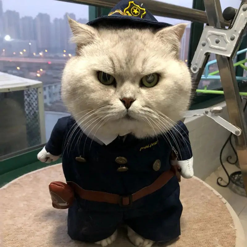 Funny Pet Upright Clothes - Black cat sheriff suit / S