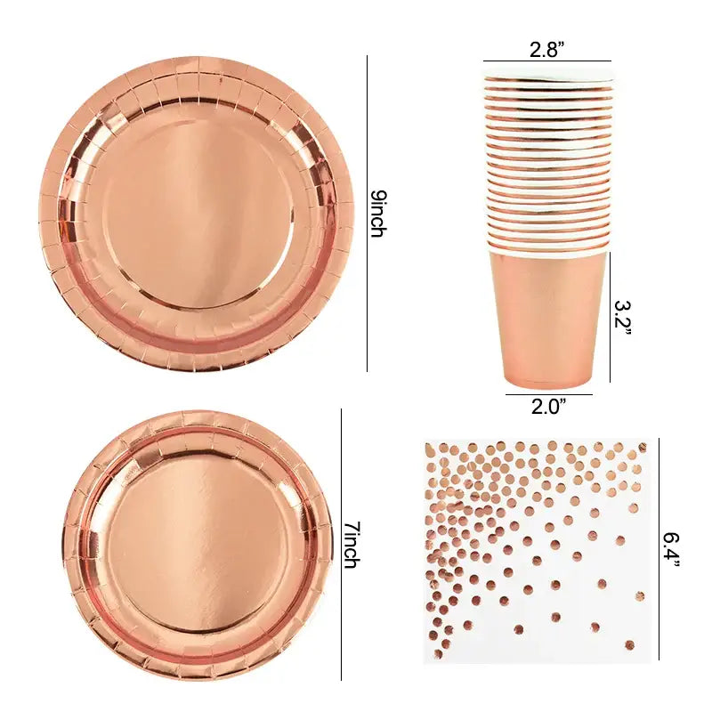 Rose Gold Party Disposable Tableware Set Paper Plate Cup