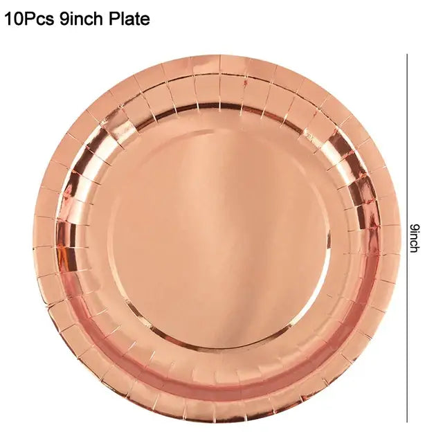 Rose Gold Party Disposable Tableware Set Paper Plate Cup
