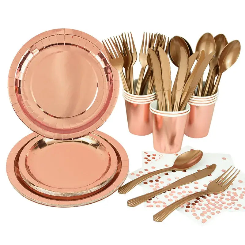 Rose Gold Party Disposable Tableware Set Paper Plate Cup
