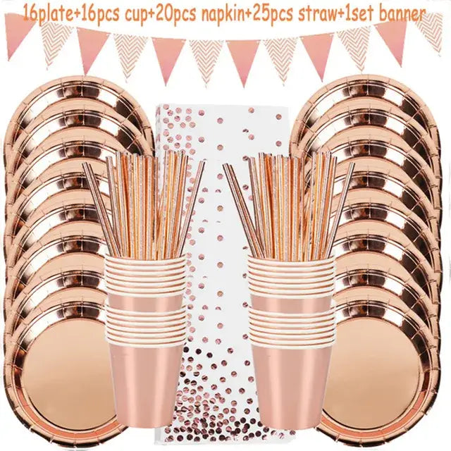 Rose Gold Party Supplies Disposable Polka Dots Paper Plate