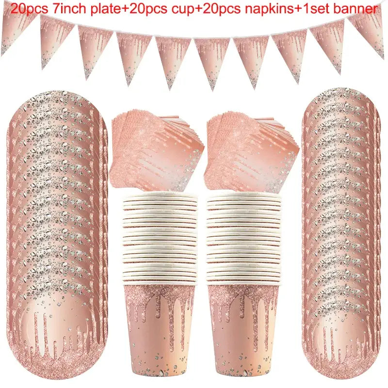 Rose Gold Party Supplies Disposable Polka Dots Paper Plate