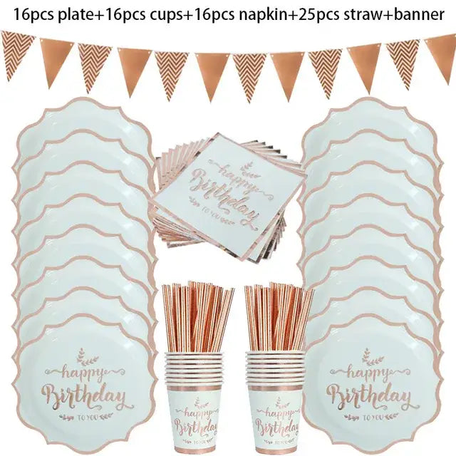 Rose Gold Party Supplies Disposable Polka Dots Paper Plate
