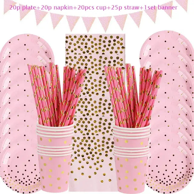 Rose Gold Party Supplies Disposable Polka Dots Paper Plate