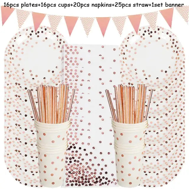 Rose Gold Party Supplies Disposable Polka Dots Paper Plate