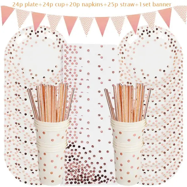 Rose Gold Party Supplies Disposable Polka Dots Paper Plate