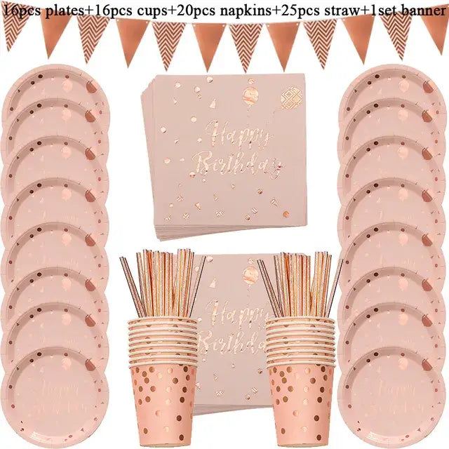 Rose Gold Party Supplies Disposable Polka Dots Paper Plate