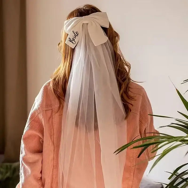 White Bride Bow Veil Bachelorette Hen do Party Bach weekend