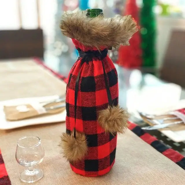 Wine Bottle Dust Cover - Red Black