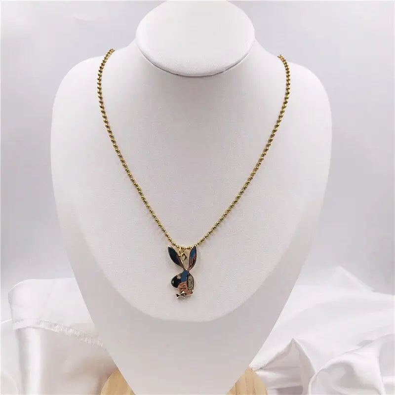 Women Fashion Cute Long Ear Bunny Pendant Necklaces - 60cm