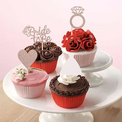 12/24pcs Bride to Be Diamond Ring Cupcake Toppers Wedding