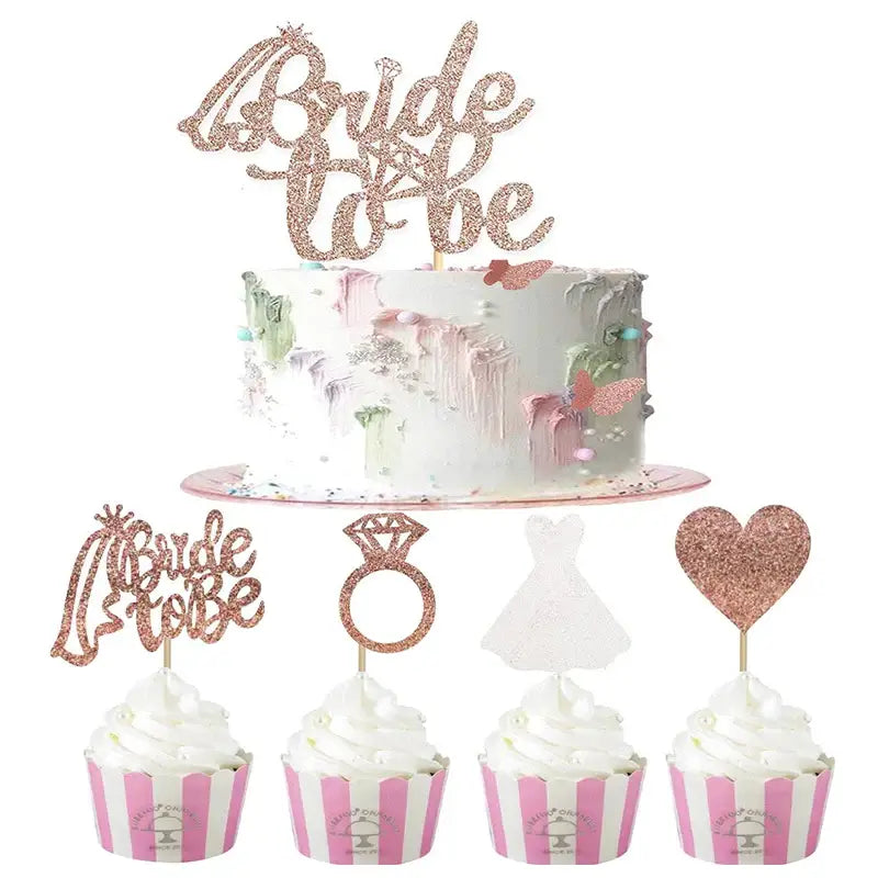 12/24pcs Bride to Be Diamond Ring Cupcake Toppers Wedding