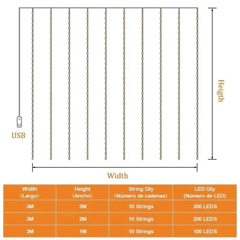 3M 300 LED Curtain String Light Garland Party Backdrop