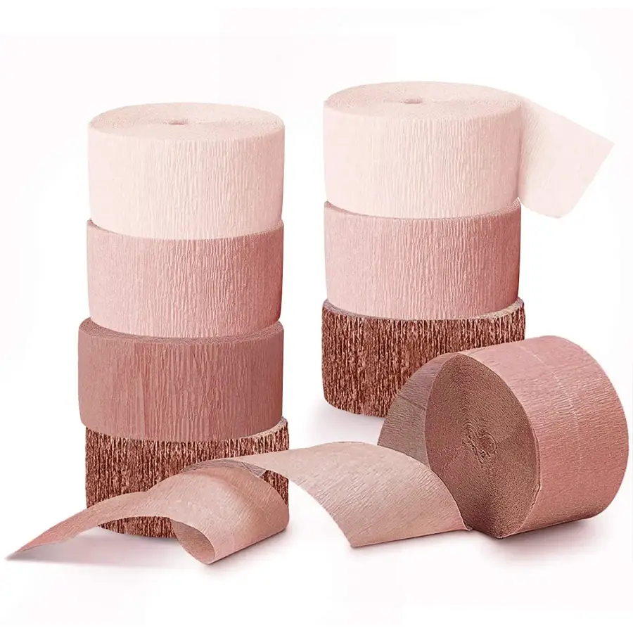 4 Rolls Rose Gold Pink Crepe Paper Streamers Tassels Paper