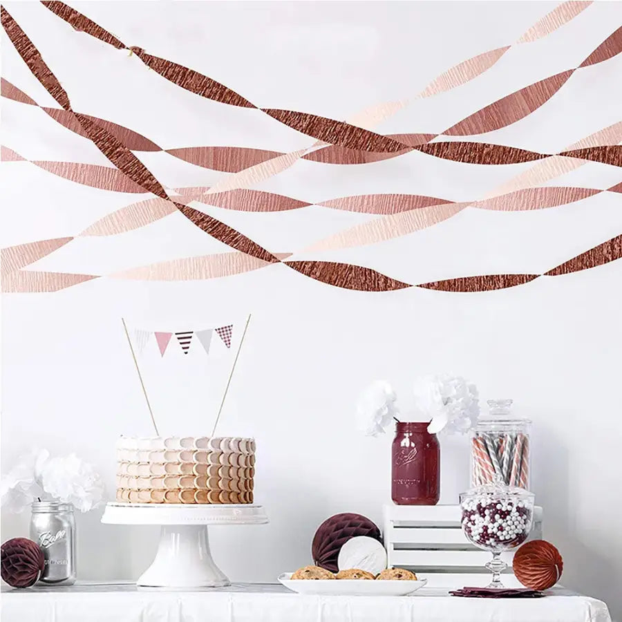 4 Rolls Rose Gold Pink Crepe Paper Streamers Tassels Paper