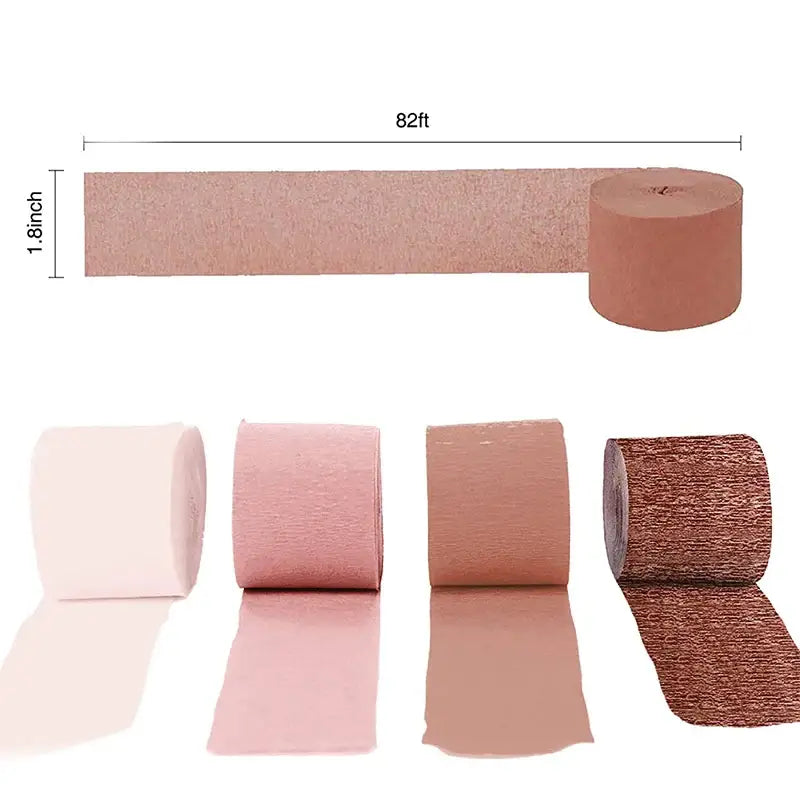 4 Rolls Rose Gold Pink Crepe Paper Streamers Tassels Paper